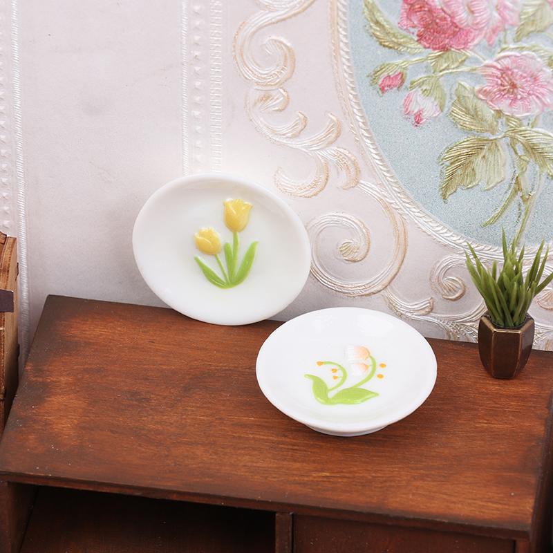 5 шт. 1:12 кукольных домиков, имитация миниатюрных тарелок с рельефным рисунком тюльпана, модель кукольного домика, украшение для кухни, аксессуары для кукольного дома