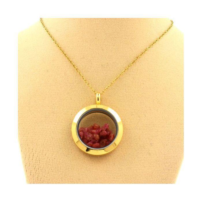 Pierres et Minéraux. Collier Spinelle brut. Modèle Médaillon 30 mm. Couleur Or.