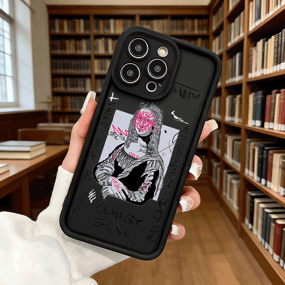 Мягкий чехол для телефона из ТПУ с граффити «Мона Лиза» для iPhone 17 16 15 14 13 12 11 Pro Max Plus, противоударный, нескользящий