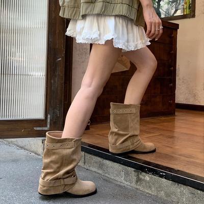 2025 осень новые западные ковбойские сапоги женские высокие сапоги толстый каблук сапоги-чулки женские высокие сапоги для брюк универсальные