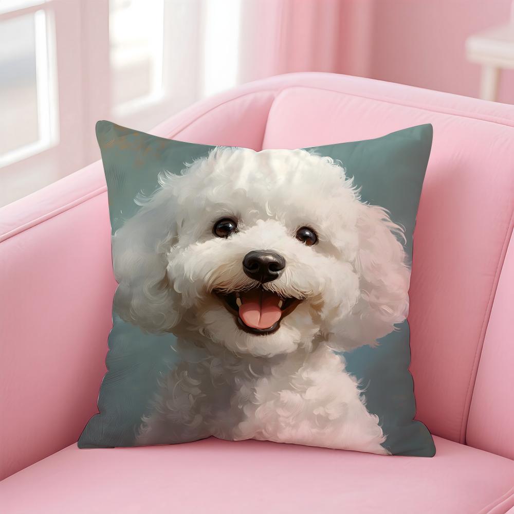 NICE CUTE Bichon Frise dog Cushion Cover Pillow Case Soft Friendly Fabric  Concealed Zipper