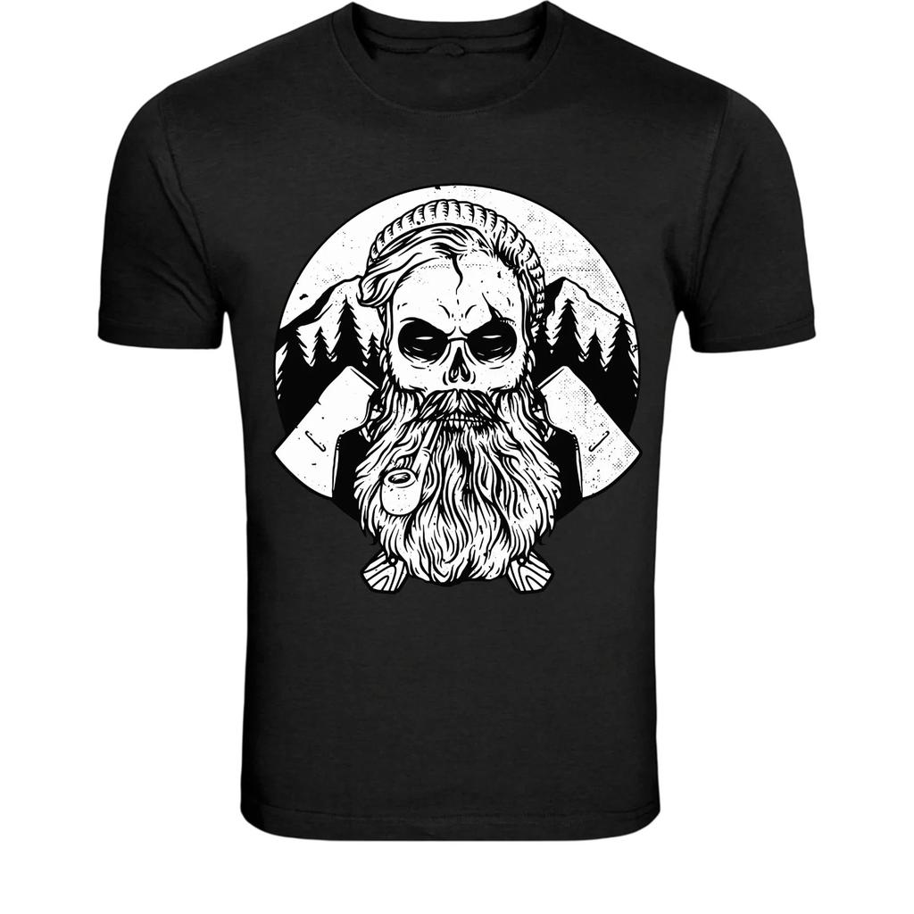 Футболка с черепом дровосека и бородой - Графика с изображением черепа викинга-дровосека