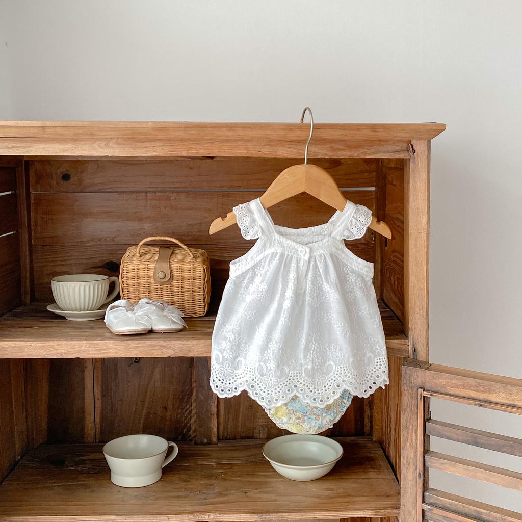 Летняя Новая Детская Одежда Девочка Детское Кружево Маленькие Рукава-Фонарики Бретельки+Брюки-Булочки Детская Одежда