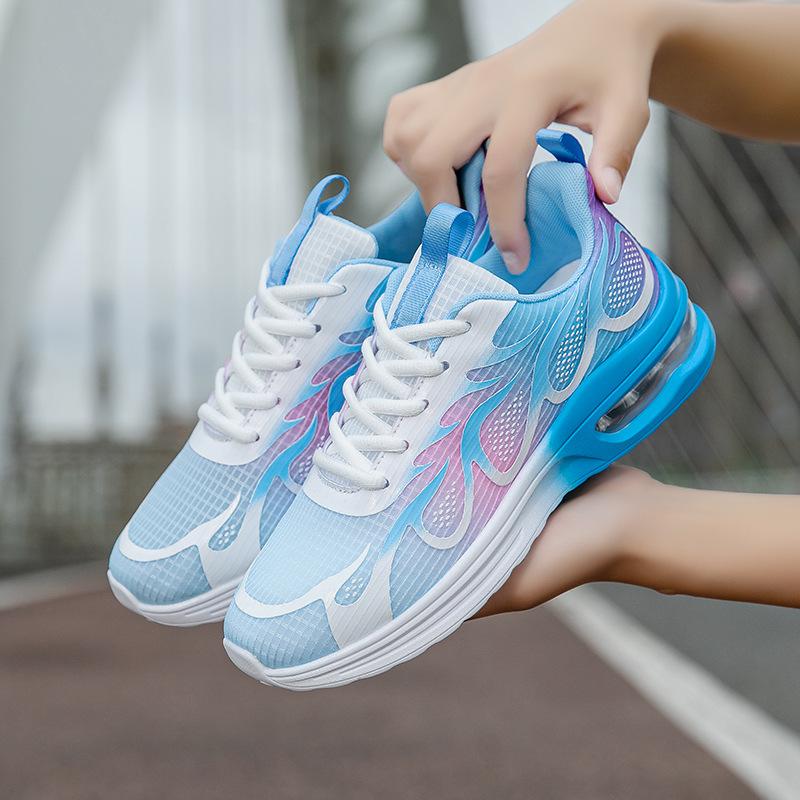 Air Cushion Women's Shoes Running Shoes Flying Woven Mesh Shoes Lace-up Size 43 Sports Shoes Women's Flat Bottom Shock Absorption Casual Shoes Large