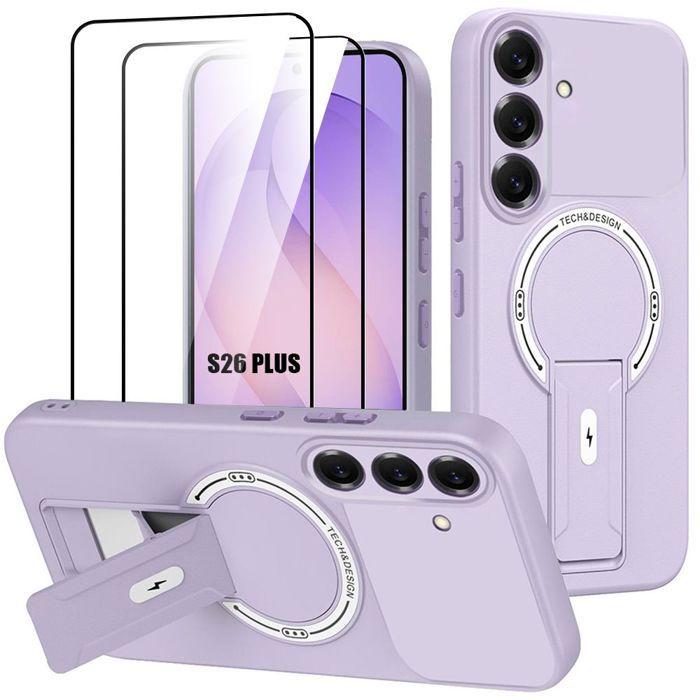 Coque Support - BOOLING - pour Samsung Galaxy S26 Plus - avec Cercle Magnétique - Violet - 2 Vitres
