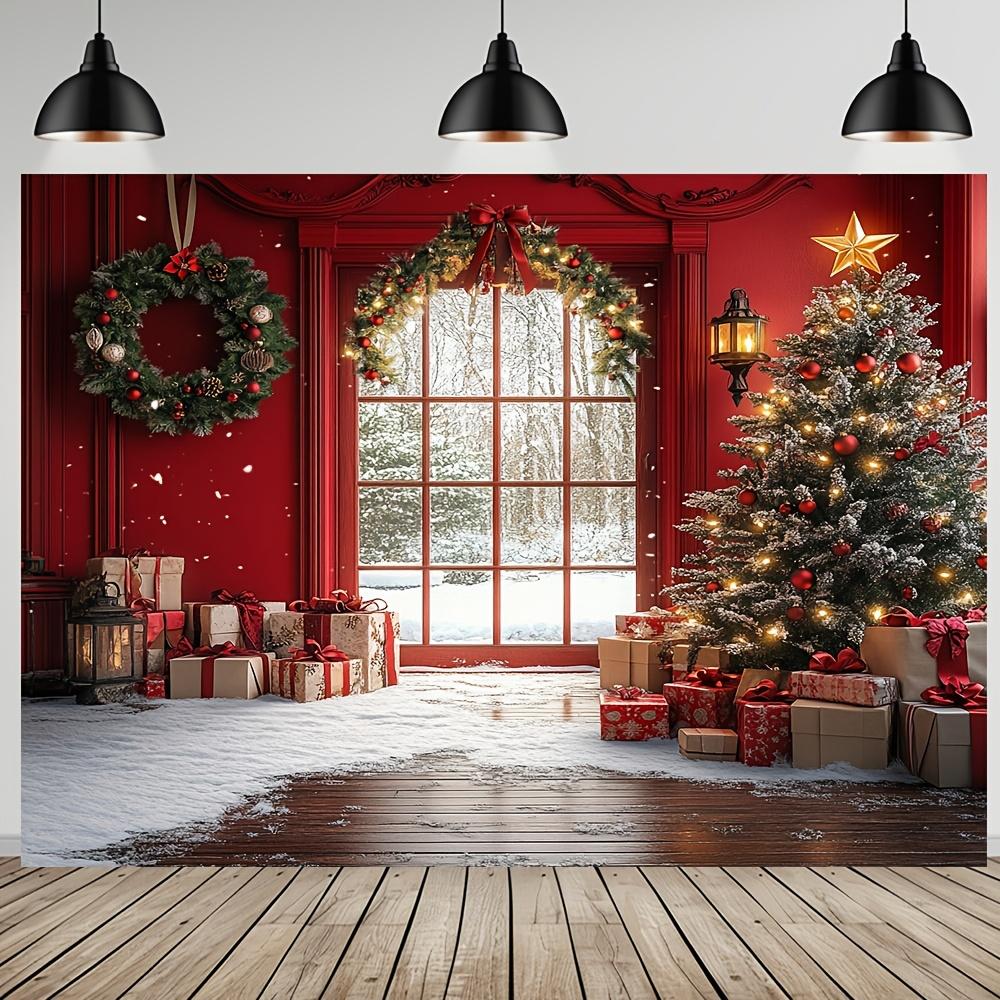 1 piece winter Christmas scene backdrop with snowy windows and Christmas tree extra large outdoor festive wall decor