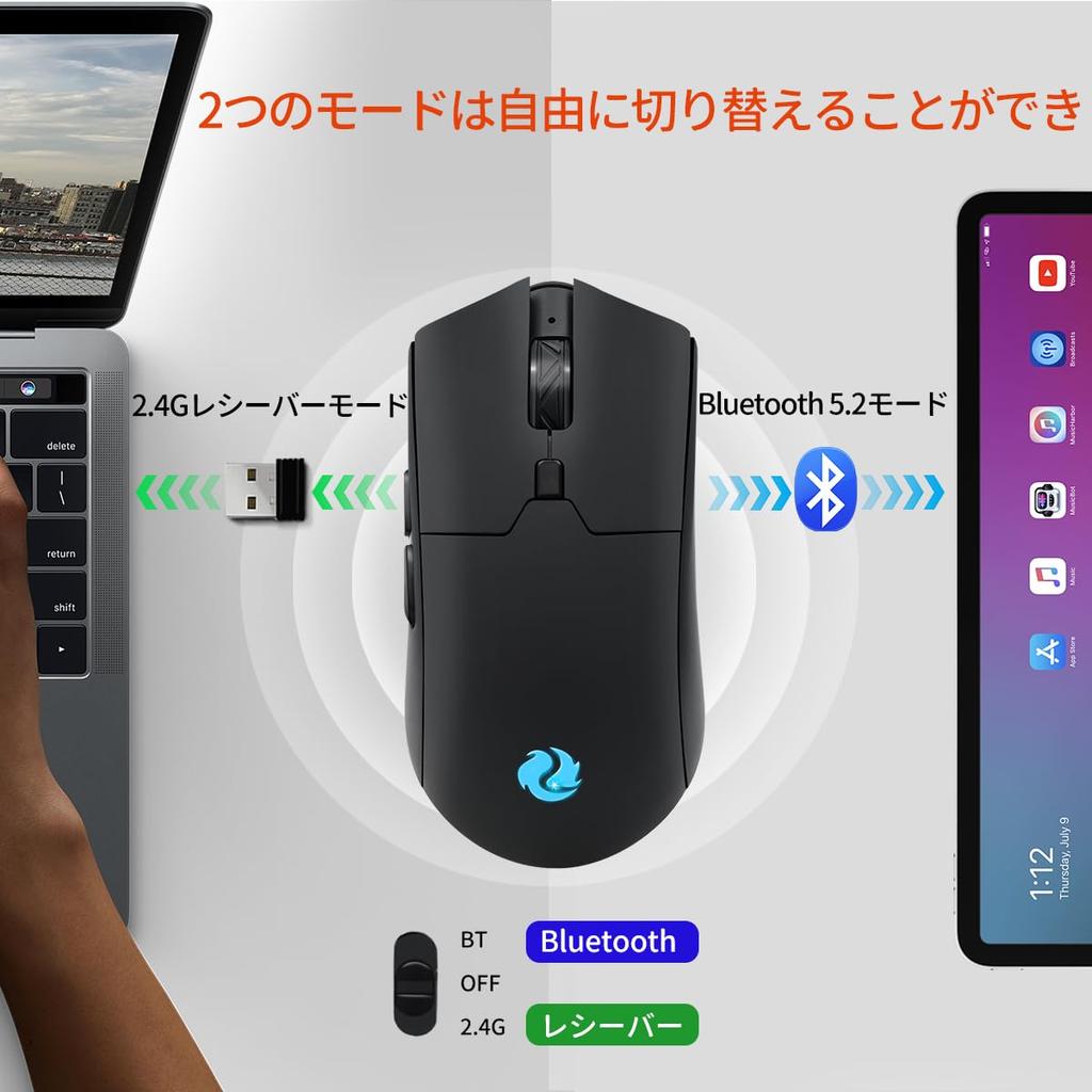 PiMivco Wireless Mouse, Quiet Bluetooth 5.2 & 2.4GHz, Wireless Type-C Rechargeable, Approximately 2 Months of Battery Life, 3 DPI Settings,