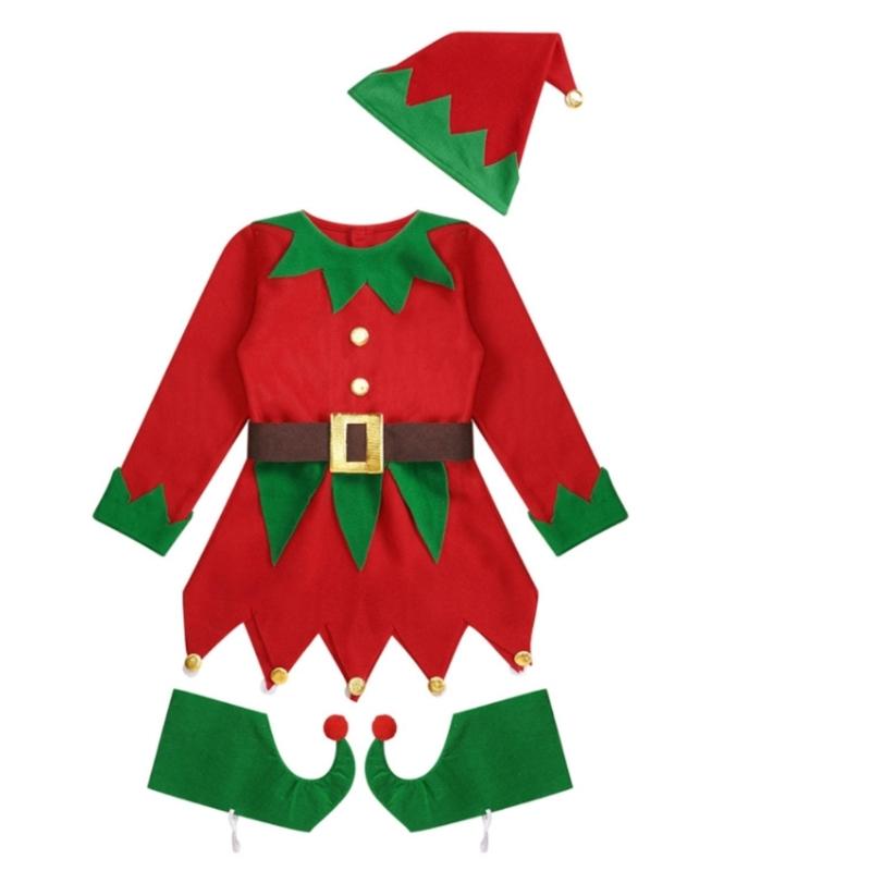 Green & Red Costumes Sets Adults Christmas Dress Fancy Dress Classical Unisex Elf Festive Christmas Fancy Dress Costumes