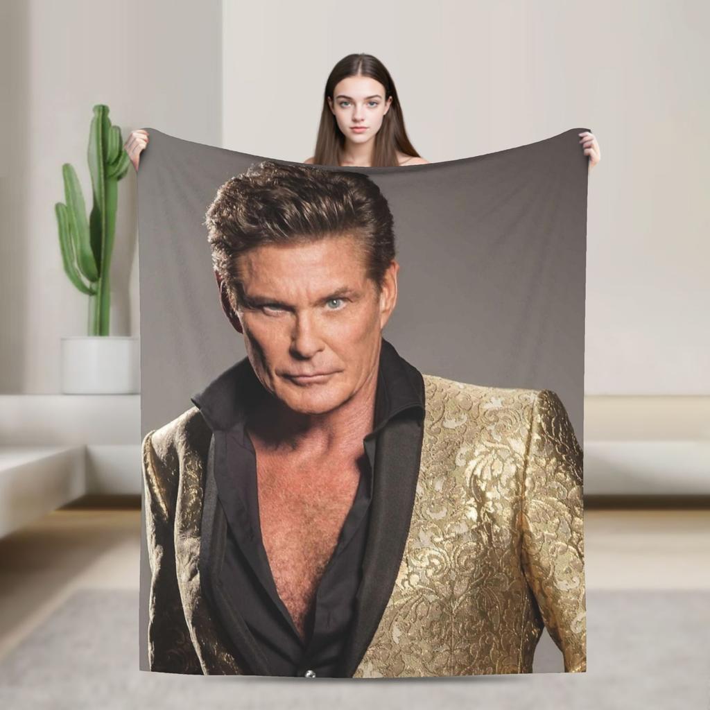 David Hasselhoff Flannel Blanket Super Warm Throw Blanket for Couch Chair Decorative Street Trend Bedspread Sofa Bed Cover