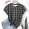 Striped Casual Sports Women's T-shirt Summer Round Neck Short Sleeved Element Pattern Checkered Loose Fit T-shirts