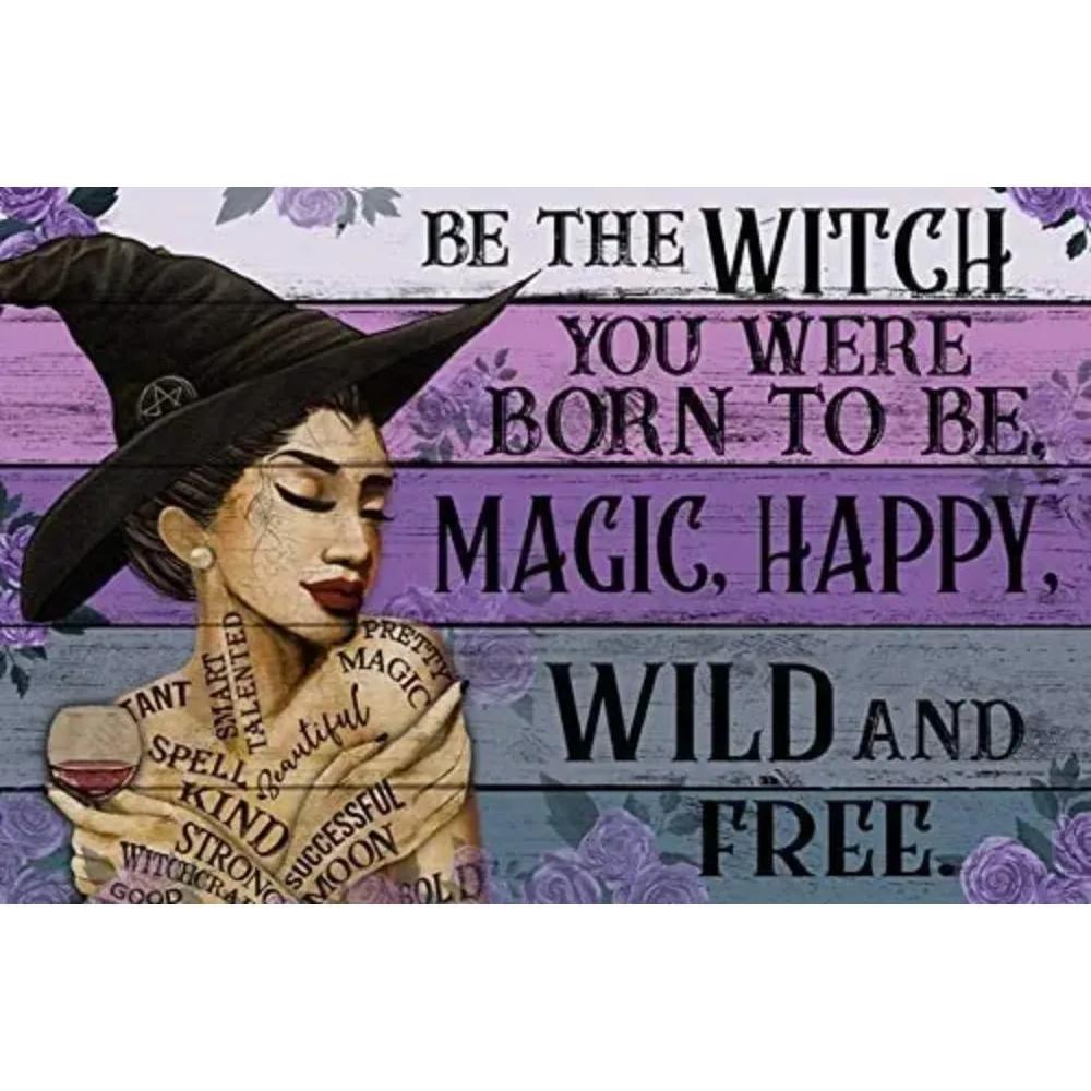 Salem Apothecary Potions Retro Tin Sign Cat Witch Drink Wine Halloween Tin Sign Style Miller Bar Home Decoration