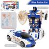 Blue Children's Collision Deformation Police Car Toy Boy Inertia Impact One-button Deformation Car