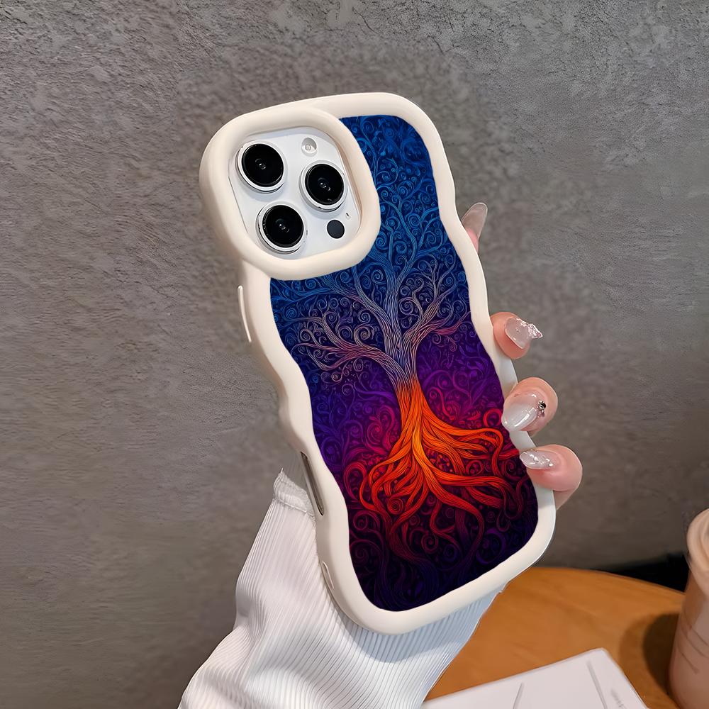 World Life Tree Mobile Phone Case for iPhone 17 16 15 14 13 12 11 Air Pro Max Plus Wavy Edge TPU Colorful Cover Cover Pretty