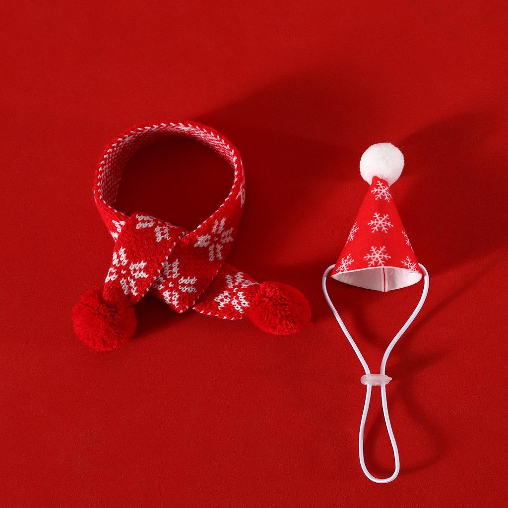 Рождественский набор для питомцев 2024 года для кошек и собак, вязаный шарф в клетку со снежинками, ошейник и головной убор - шапка с 3D помпоном