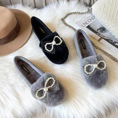 T6 Обувь Мао Мао женская 2025 осень и зима верхняя одежда бархатные хлопковые туфли туфли из кроличьего меха женские одинарные туфли большого размера женская обувь