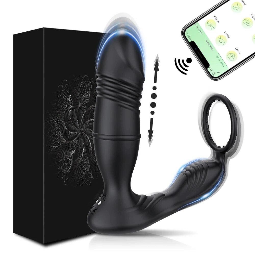 Анальная пробка с управлением через приложение, Bluetooth, толкающий вибратор, массажер простаты, задержка эякуляции, стопорное кольцо, Анальная пробка, секс-игрушки для мужчин