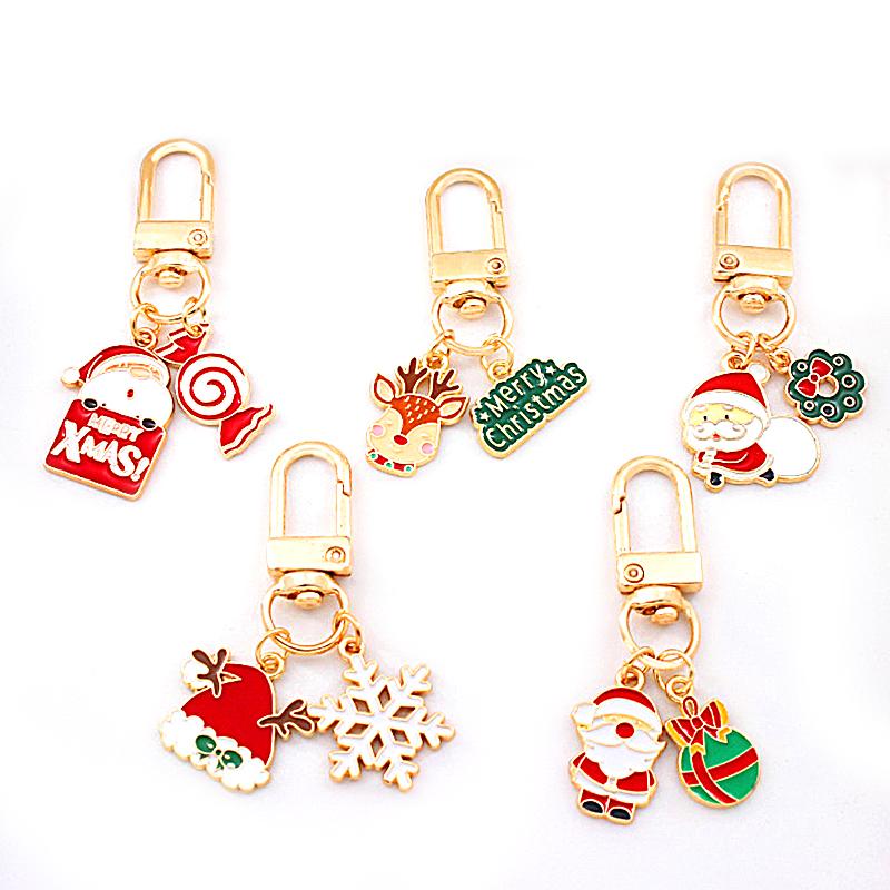 1PC Pendant Elk Santa Cute Christmas Keychain Funny Cartoon Accessories Bag Snowflake Women