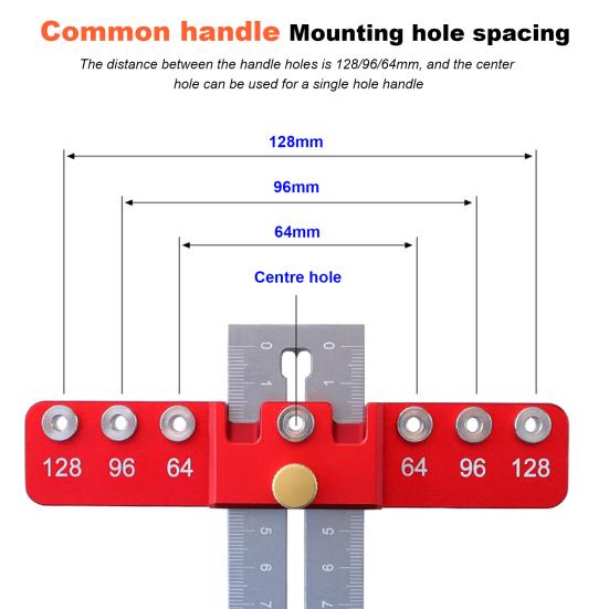 1 комплект приспособления для фурнитуры шкафа со шкалой, компактный размер, точное приспособление для ручки дверного ящика, регулируемый шаблон для сверления, направляющий инструмент