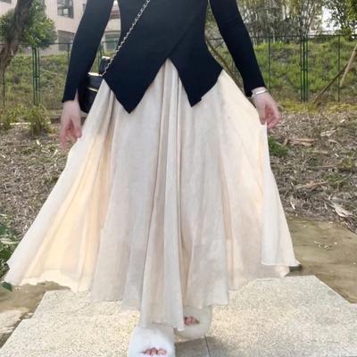 Длинная юбка с эластичной резинкой на талии в богемном стиле и краем в виде листьев лотоса для женщин