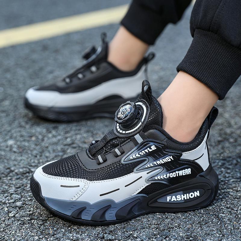 Kids Leather Rotary Buckle Sneakers | Comfortable Casual Tennis Shoes for Fall Winter, Breathable Non-Slip Trainers