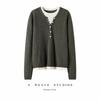 Women's Cashmere Color Block Knit Top: Autumn and Winter Pullover, Round Neck, Fake Two-Piece Design.