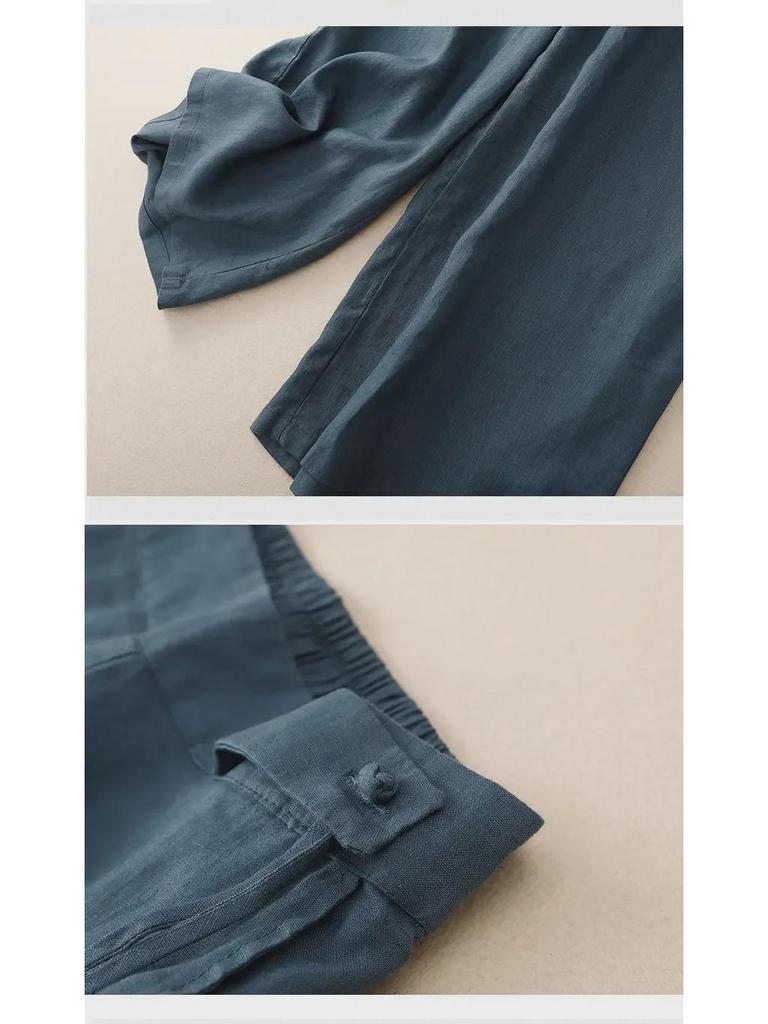 Новые женские брюки с высокой талией в стиле ретро из хлопка и льна с широкими штанинами на весну/лето