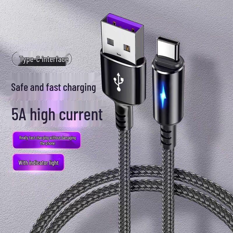 Светящийся кабель USB-C Lightning для быстрой зарядки 5А для устройств Apple и Android