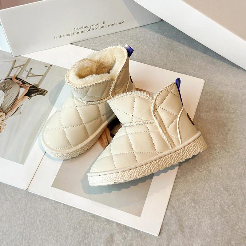 Черные зимние ботинки для девочек, утолщенные, теплые, плюшевые, зимние детские ботинки, нескользящие, универсальные, детские, повседневные, модные, для мальчиков, хлопковые, мягкие