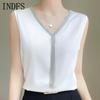 INDFS Women's Fashion Casual Summer Spring Solid Color Print Sleeveless V-Neck Blouses & Shirts