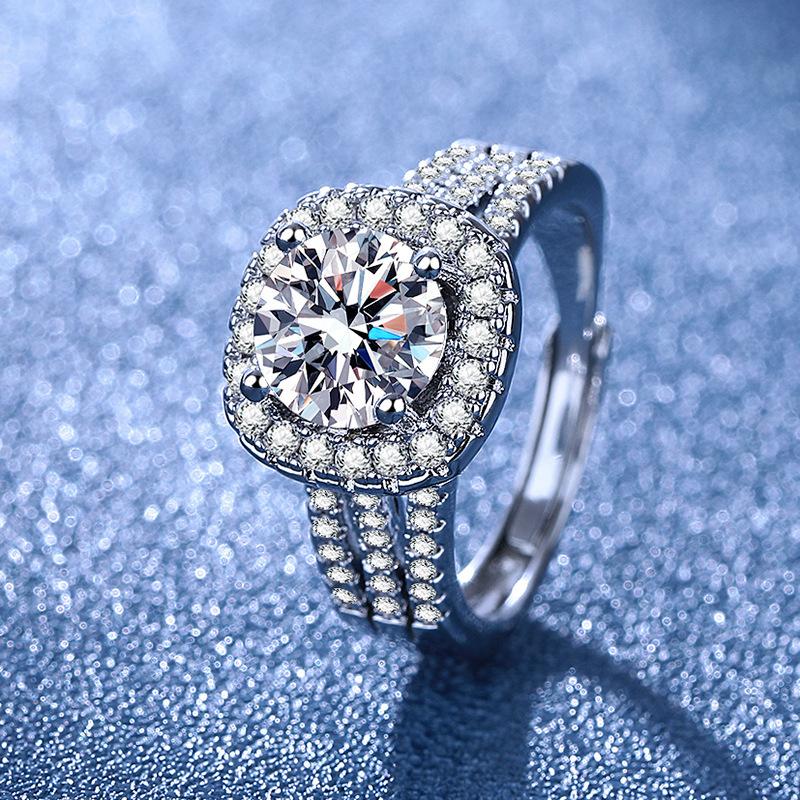 2026 Inlaid Square Bag Zircon Ring Women's Light Luxury Personality Ring Index Finger Ring