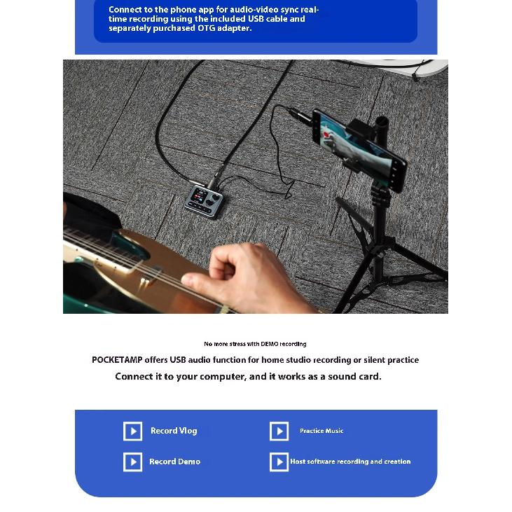 M-VAVE Pocket AMP Портативная гитарная педаль эффектов 1,54-дюймовый ЖК-дисплей Драм-машина/7-секундный лупер Многоэффектный процессор для гитары/баса Запись