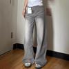 Женские серые ретро джинсы широкого кроя - Весна/Осень 2024: Брюки с драпировкой волнами, свободного кроя, прямого силуэта, длиной до пола
