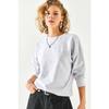 Women's White Black Striped Basic Soft Textured Loose Sweatshirt Swt-19000457