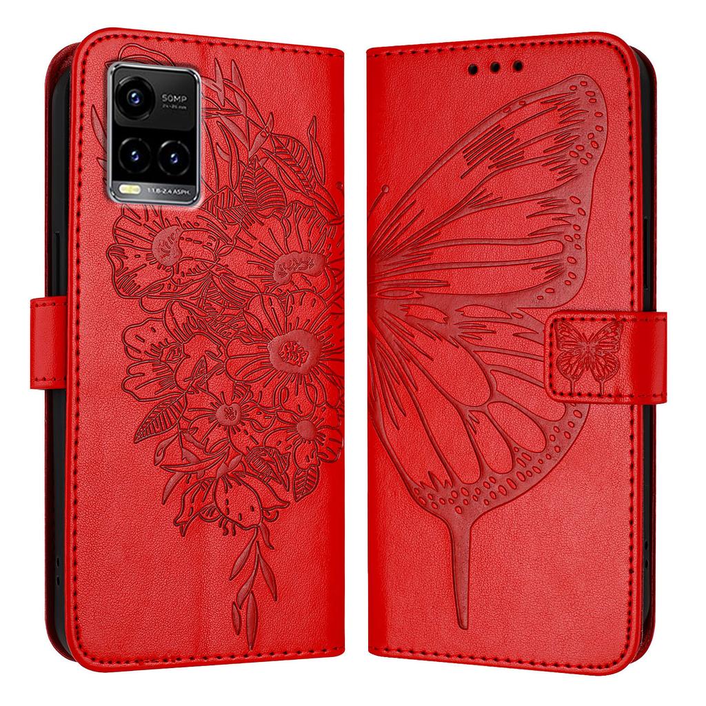 Butterfly Flowers PU Leather Case Kickstand Card Holder Slots TPU Shockproof Flip Cover For Vivo, Vivo Y70s Y15a V20 SE Y51 V21e Y21 Y20 Y35 Y55S...