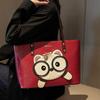 Women'S Large Capacity Red Tote Bag With Cute Panda Face Heart Cutouts Casual Outing Bridal Party Accessory Playful Design Fashion Handbag Lovers