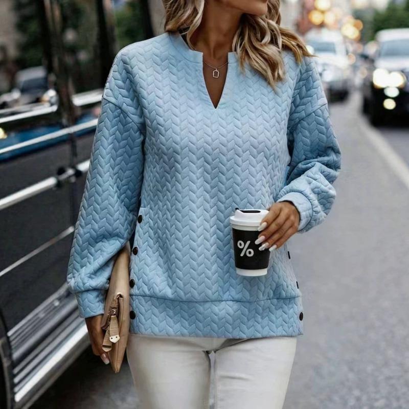 DICFY Women's Fashion Casual Solid Color Print Autumn Winter V-Neck Long Sleeve Hoodie