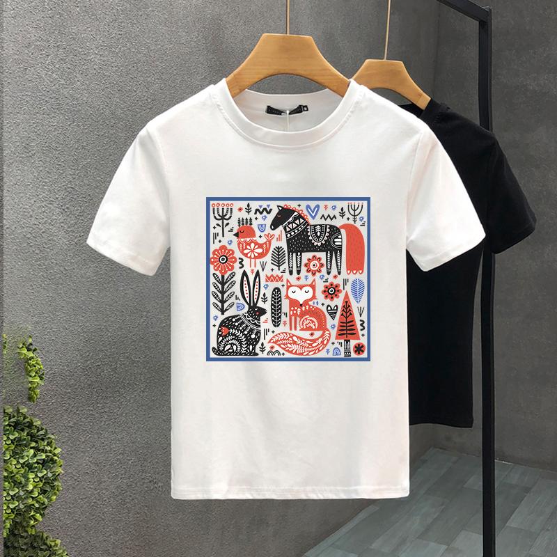 2023 Hot Korea Style Luxury Brand Tshirt 100%Cotton Hand Painted Zoo Printed Tees Summer Harajuku Women Short Sleeve T-shirt