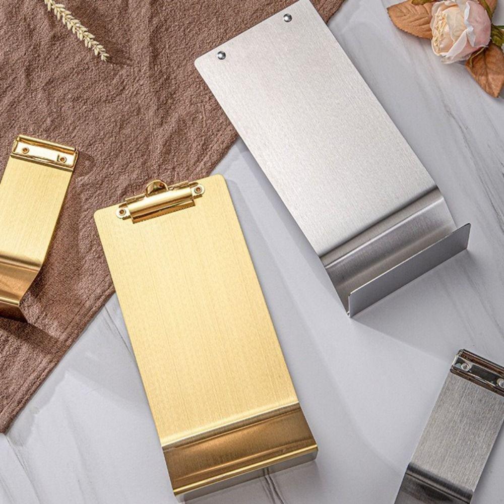 Vertical Design Menu Clips Metal Hard Plate Thermal Printer Vertical Clipboard Gold/ Silver Stainless Steel Receipt Holders