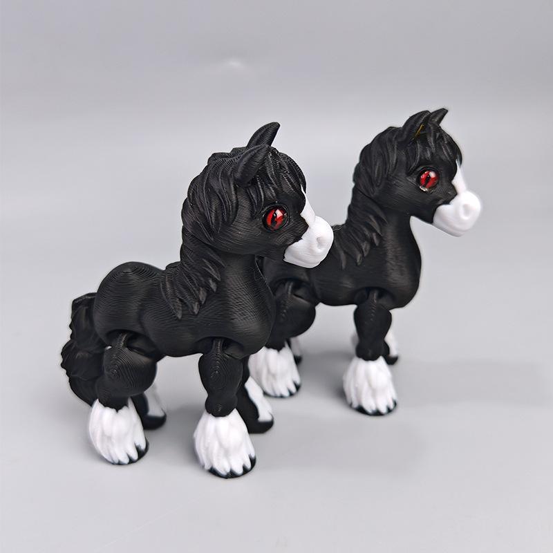 1Pc Random Color All-in-one Molding 3D Printed Horse Simulated Statue Cute Horse Joint Tail Movable Figurine Office Decor