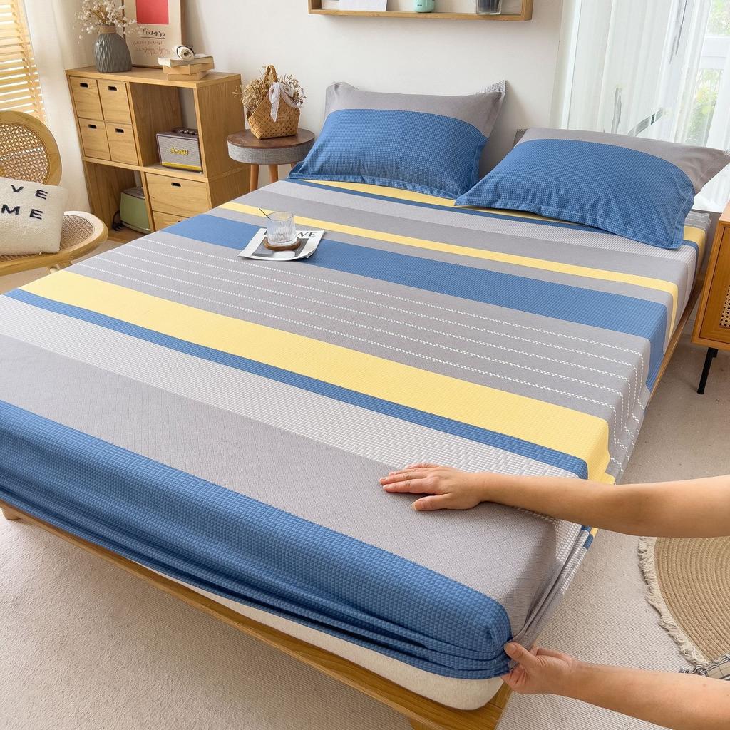 Простыня на резинке Однопредметная Стиранный хлопок Нескользящая Матовая Наматрасник Защитник матраса для студенческого общежития