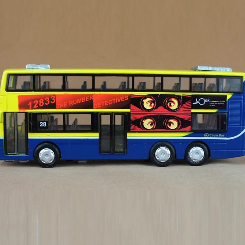 1:43 Kids Toys Double Decker Bus Cool Metal Vehicle Cars Model for Music Pull Back Cars Miniatures