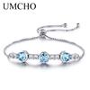 Bracelets for Women Natural Sky Blue Topaz Gemstone Adjustable Tennis Charm Wedding Fine Jewelry