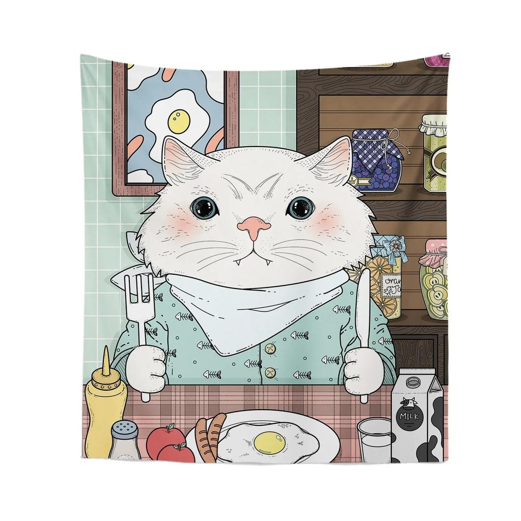 Декоративный гобелен с рисунком мультяшного кота для дома, гостиной, офиса, декоративный гобелен