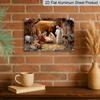 2D Flat, 1pc Christmas Nativity Scene Holy Family Stable Animal Vintage Aluminum Sign, 12"×8"‑Oil Painting Birth of Jesus Religious Plaque, Aluminium