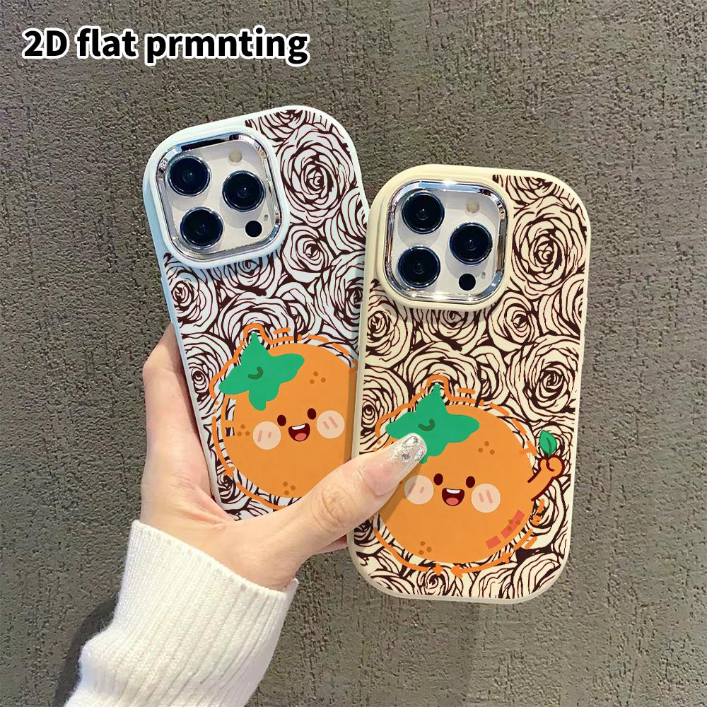 Чехол для телефона: 2D плоский дизайн, подходящий для защитного чехла iPhone 18 17 16 15 14 13 Pro, стиль для пары, милый оранжевый, подарок на Рождество и Хэллоуин