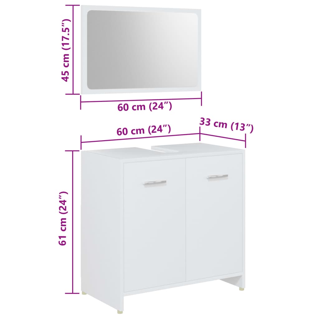 4 Piece Bathroom Furniture Set White Particleboard