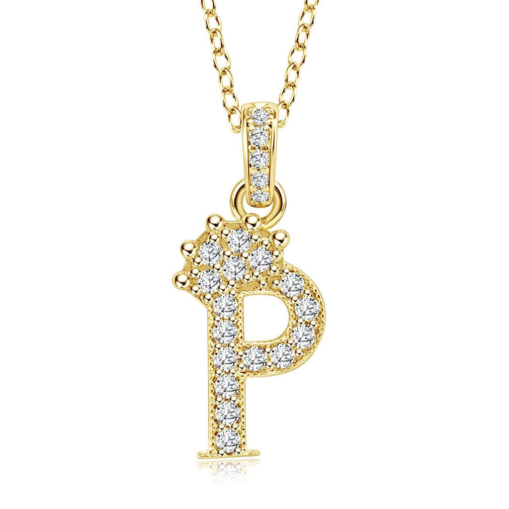 Gold-Plated Zircon Crown Letter Pendant Necklace - Women's Versatile Choker