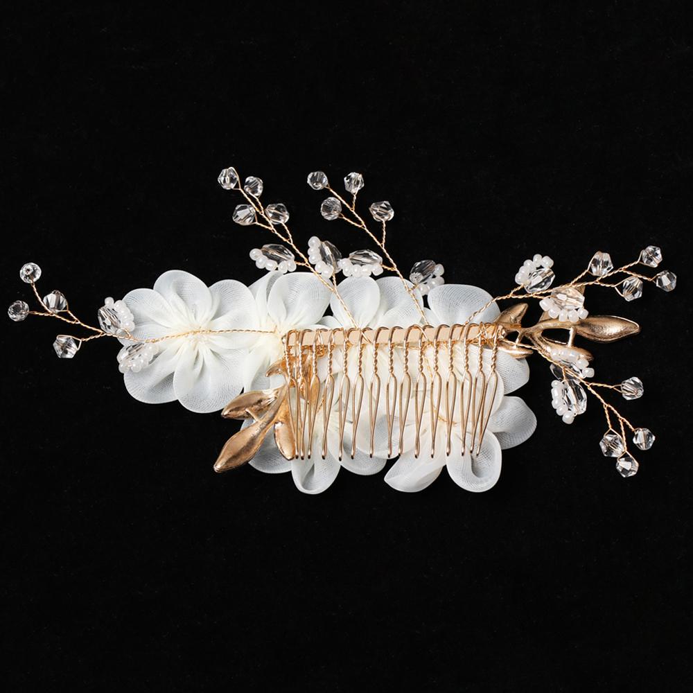 Fashion White Flower Pearl Crystal Bridesmaid Tiara Hair Combs Bridal Clips Flower Hair Pin