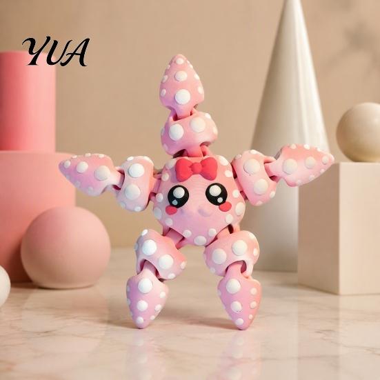 Poseable Starfish Figure 3D Printed Articulated Figure, Flexible Cartoon Fidget Toy, Sea Animal Ornament for Desktop Decor, Schoolbag Accessory