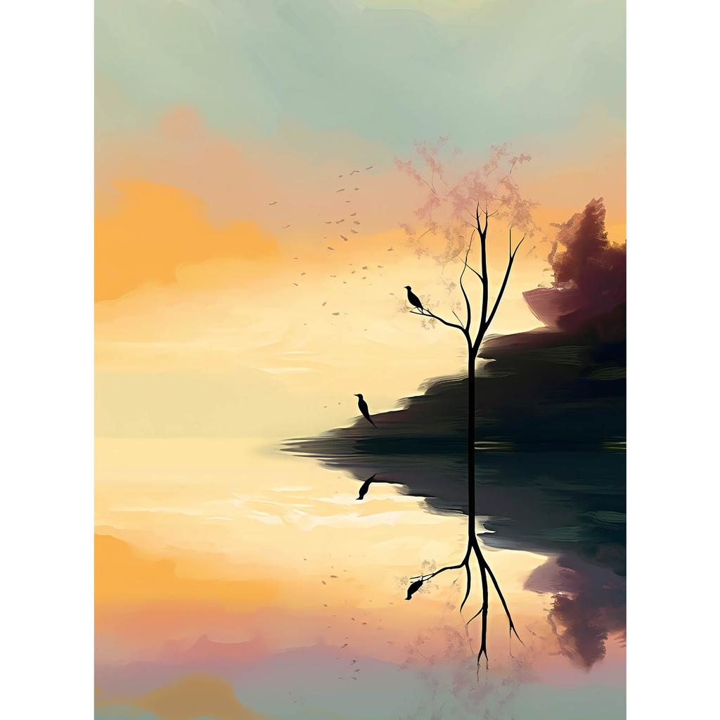 Pastelowy Krajobraz Pastelowy Krajobraz, 70X100 Cm, Rama Drewniana Ciemny Brąz, Papier Matowy 230 Gsm